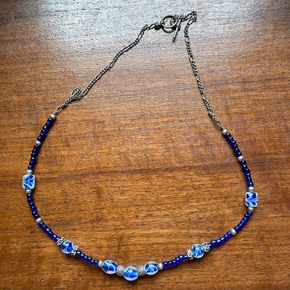 Blue and White Beaded Necklace